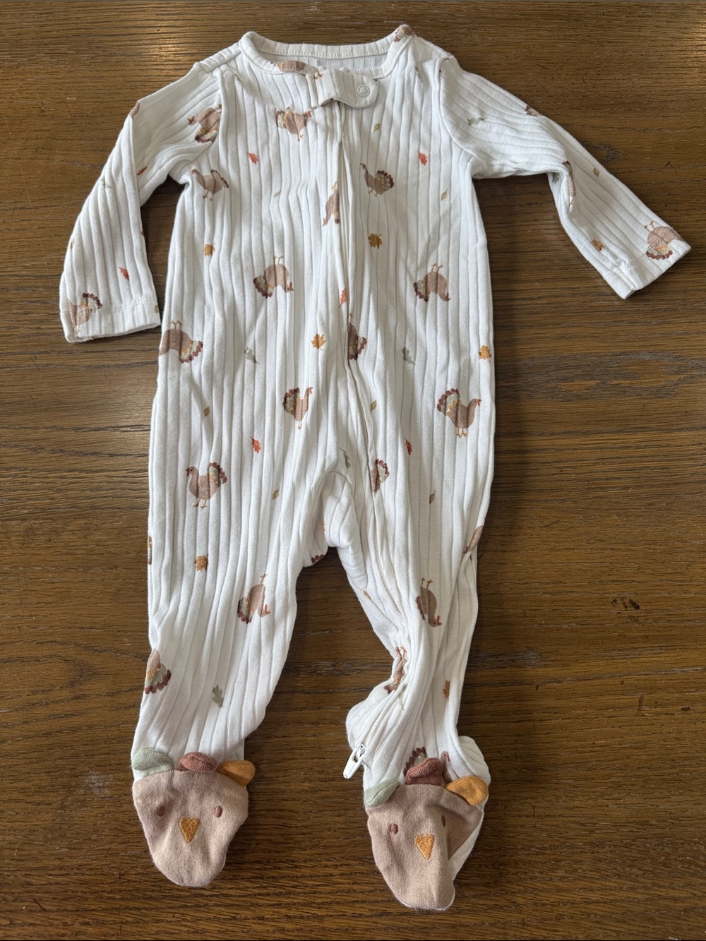Carter’s Baby Ribbed One-Piece Footed Pajamas in Cream with Turkey Print